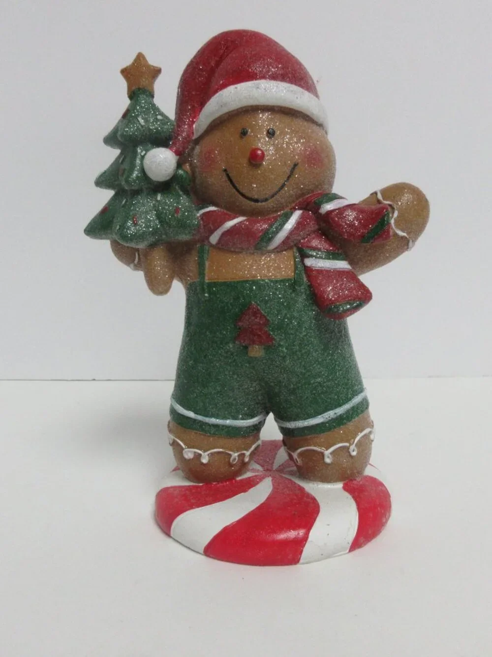 Festive Gingerbread Boy Figurine with Tree-Red&Green